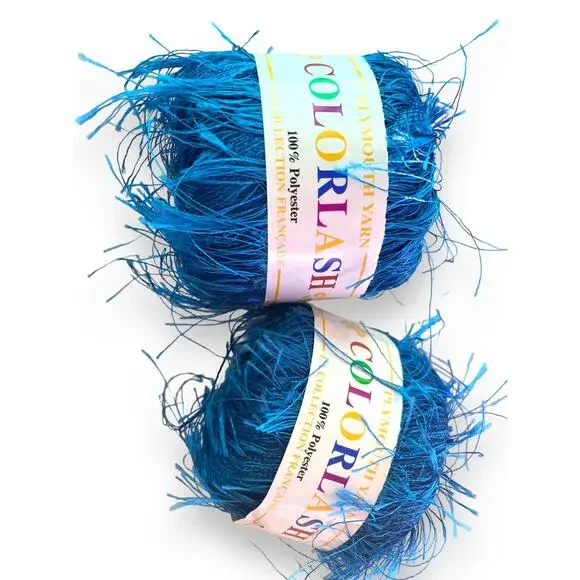 3 Skeins Plymouth Yarn COLORLASH #32 Blue & DAZZLELASH #105 Gold Eyelash Ribbon - Picture 9 of 16